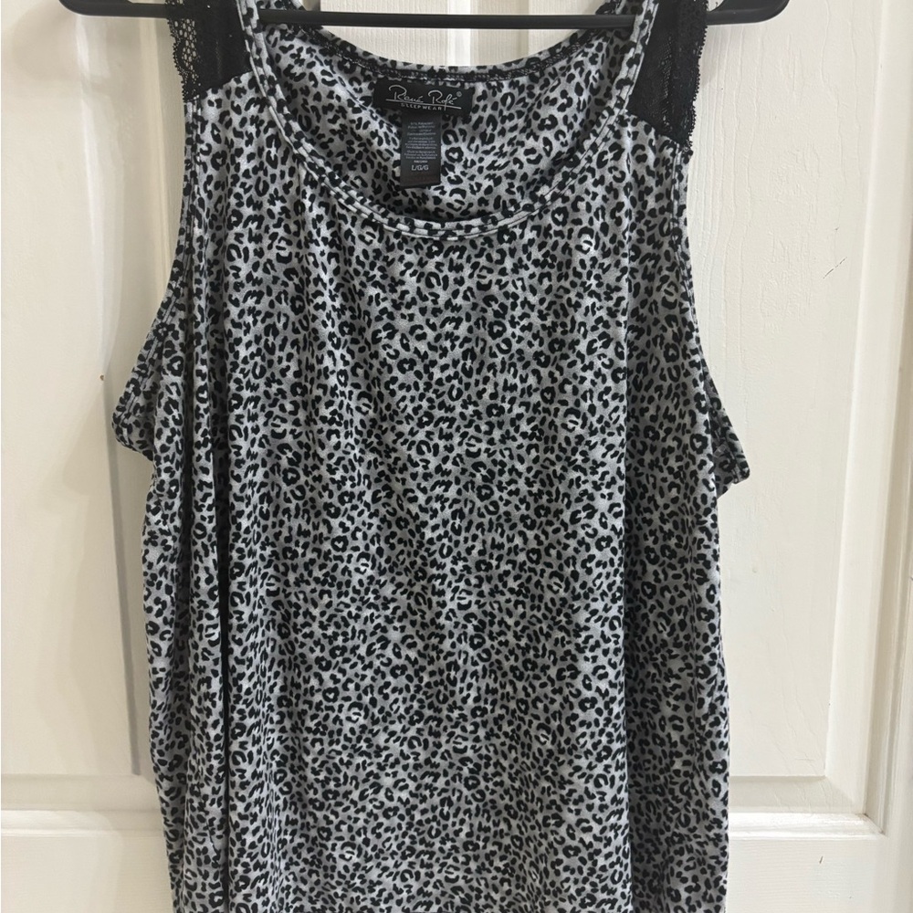 Rene Rofe Black and Gray Leopard Print Pajama Top